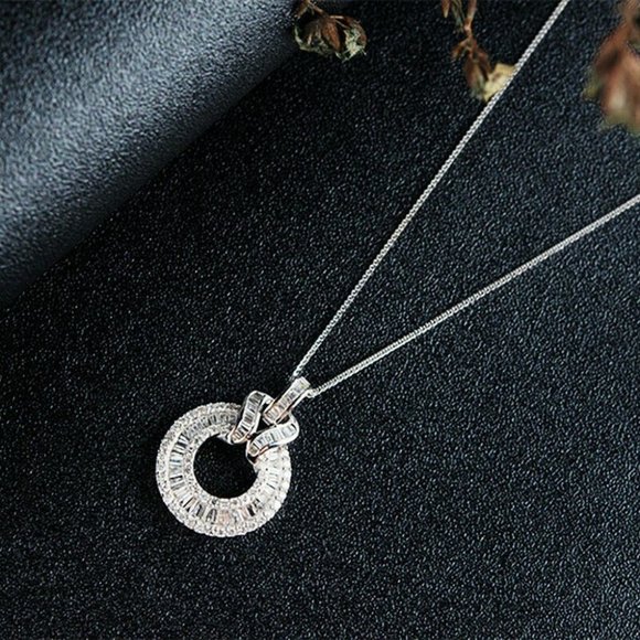 New 925 Silver Cubic Zirconia Pendant Necklace - Picture 4 of 5